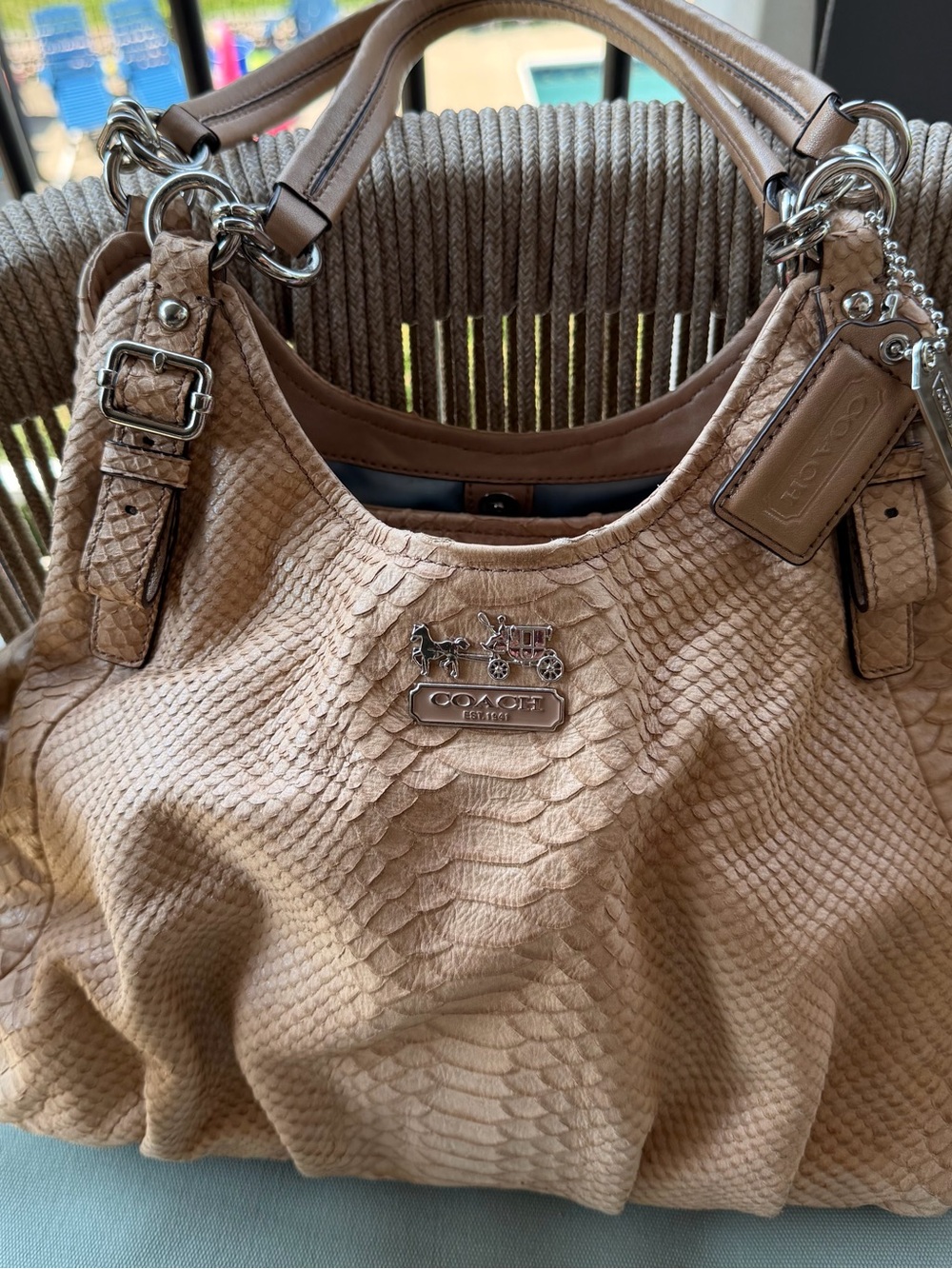 Coach Beige Python-Embossed Leather Shoulder Hobo